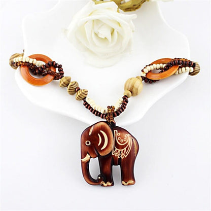 Ethnic Elephant Wooden Beads Necklace