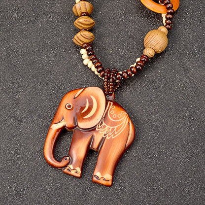 Ethnic Elephant Wooden Beads Necklace