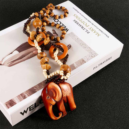 Ethnic Elephant Wooden Beads Necklace