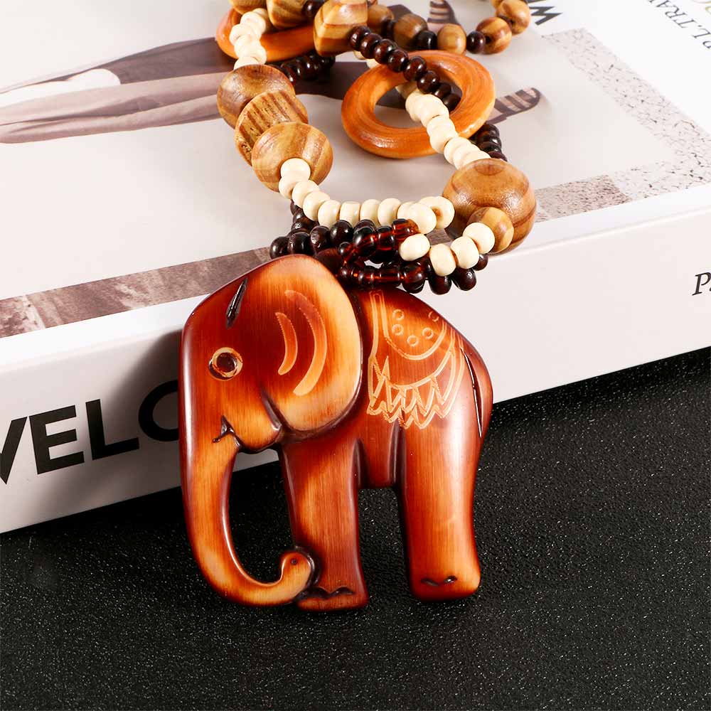 Ethnic Elephant Wooden Beads Necklace