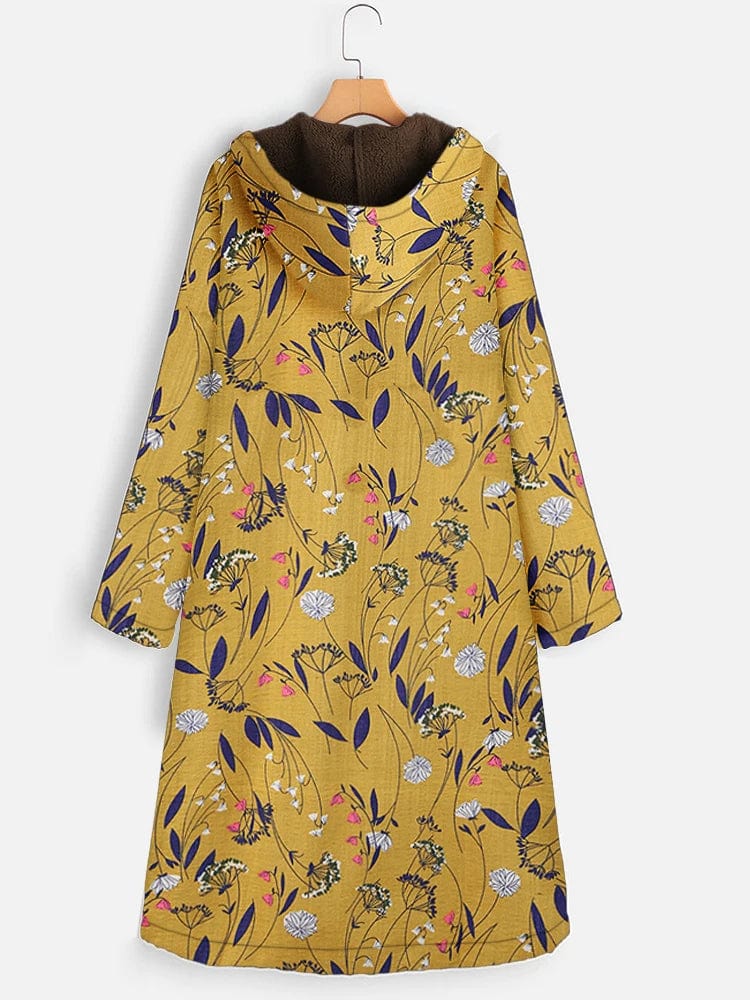 Floral Print Plush Hooded Coat