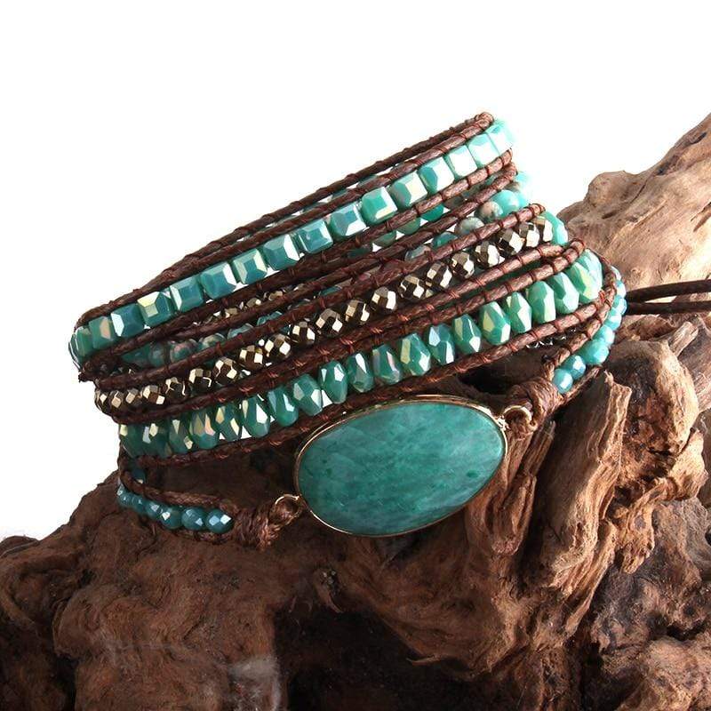 Five Leather Wrap Turquoise Stone Bracelet