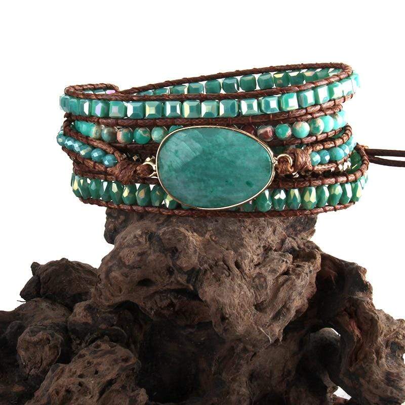 Five Leather Wrap Turquoise Stone Bracelet