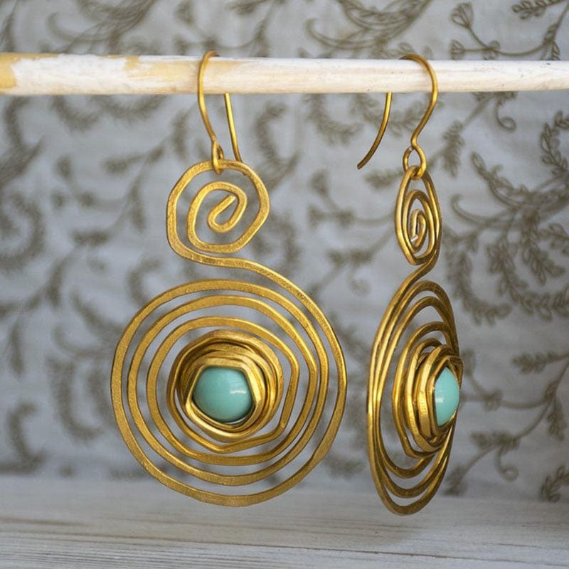 Tribal Spiral Turquoises Drop Earrings