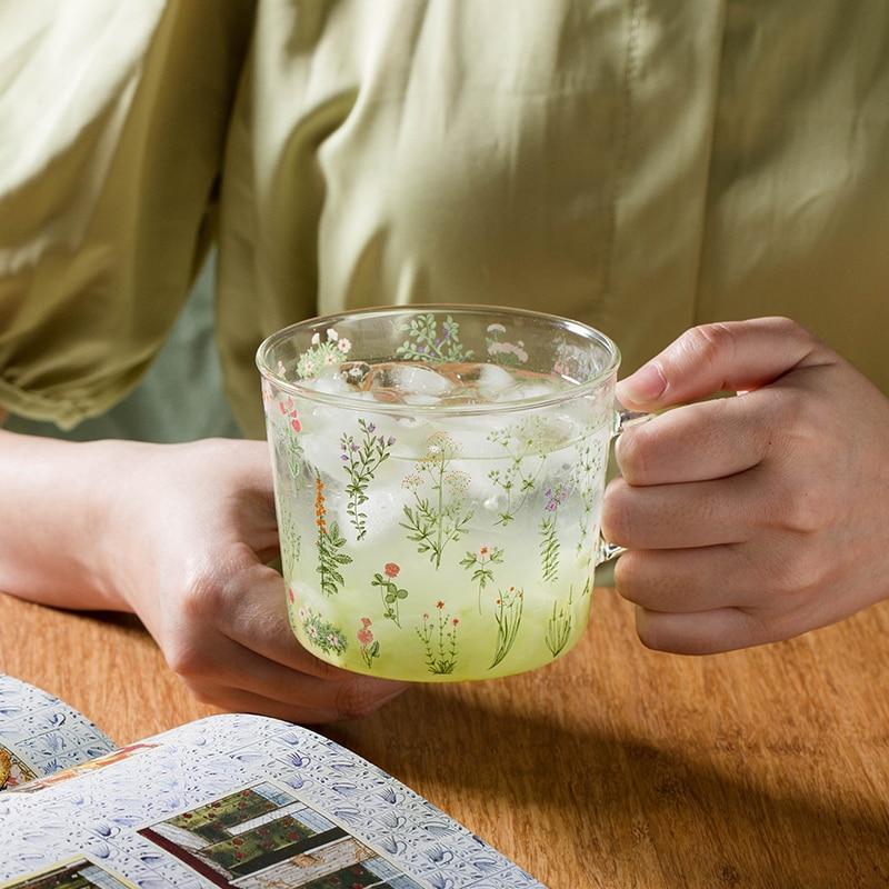 Grass & Flowers Glass Mug