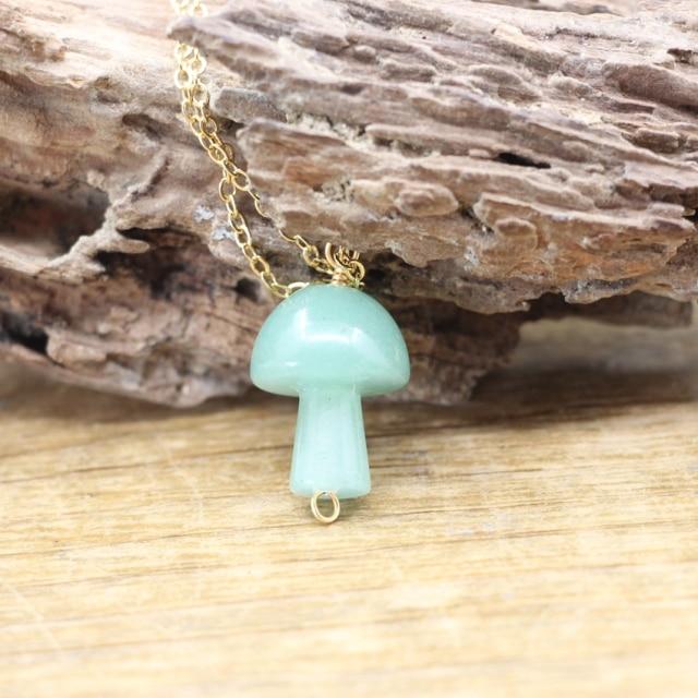 Tiny Mushroom Crystal Chain Necklace