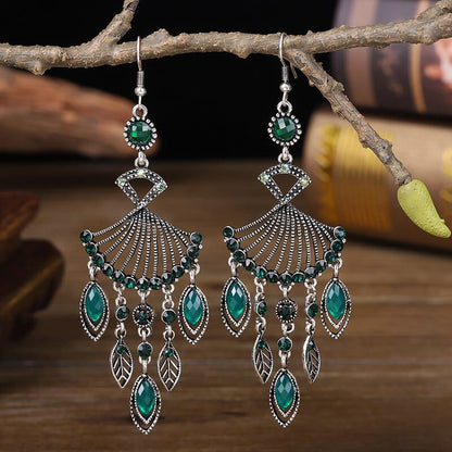 Hollow Rhinestone Drop Leaf Earrings