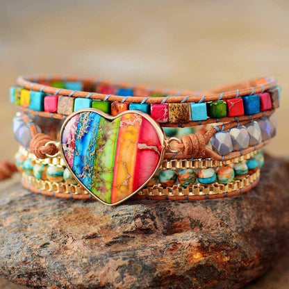 Rainbow Heart Chakra Wrap Bracelet