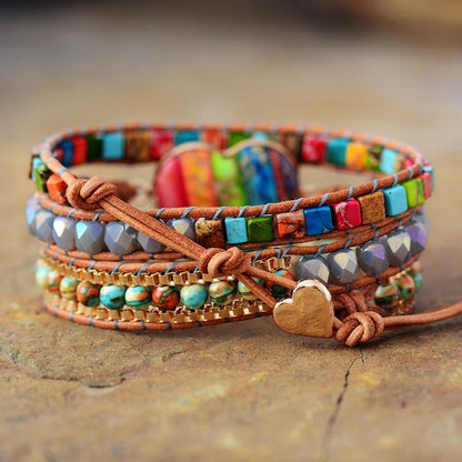 Rainbow Heart Chakra Wrap Bracelet