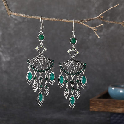 Hollow Rhinestone Drop Leaf Earrings