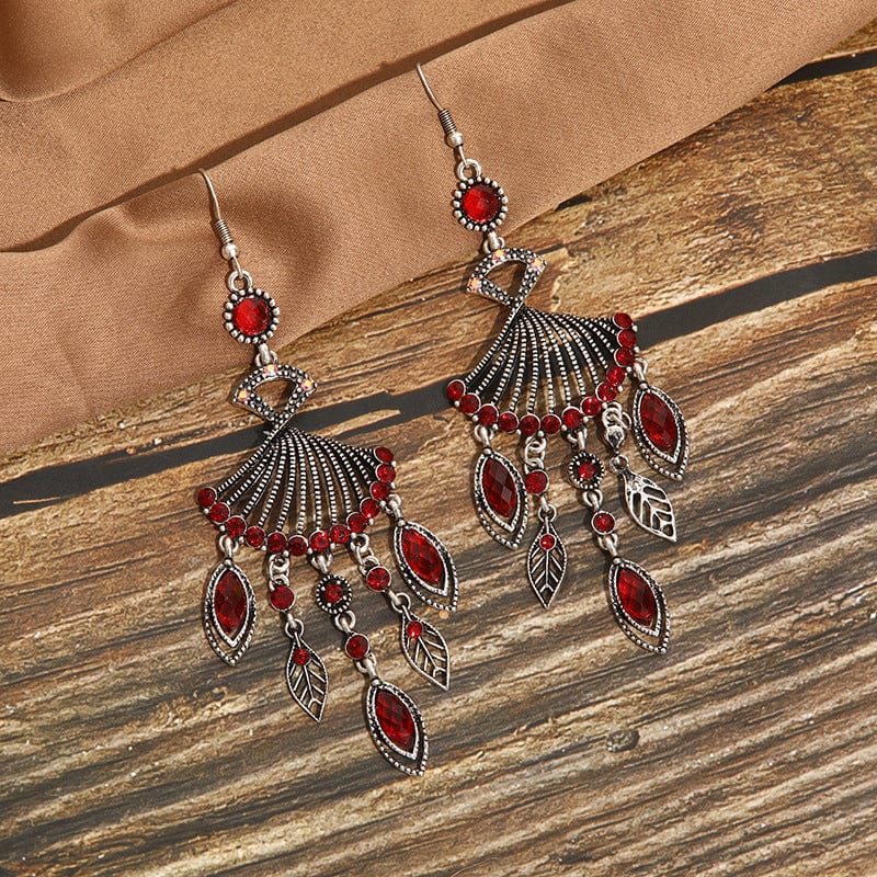 Hollow Rhinestone Drop Leaf Earrings