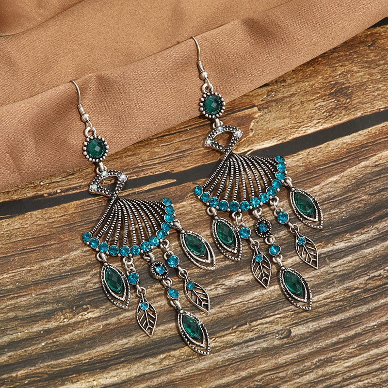 Hollow Rhinestone Drop Leaf Earrings