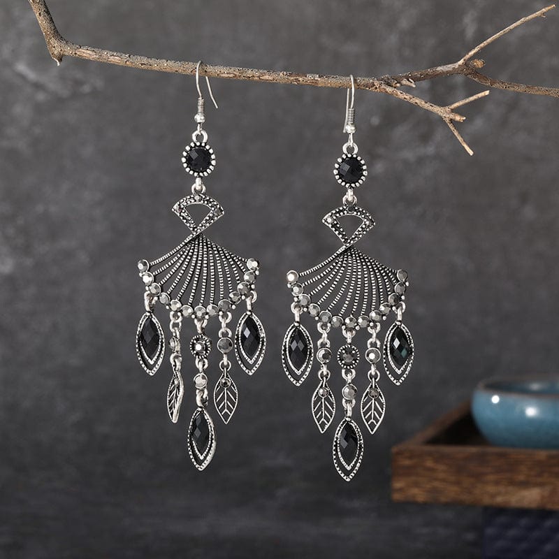 Hollow Rhinestone Drop Leaf Earrings