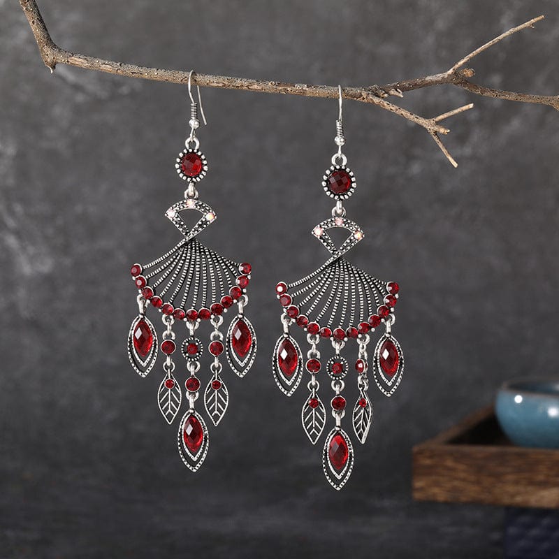 Hollow Rhinestone Drop Leaf Earrings