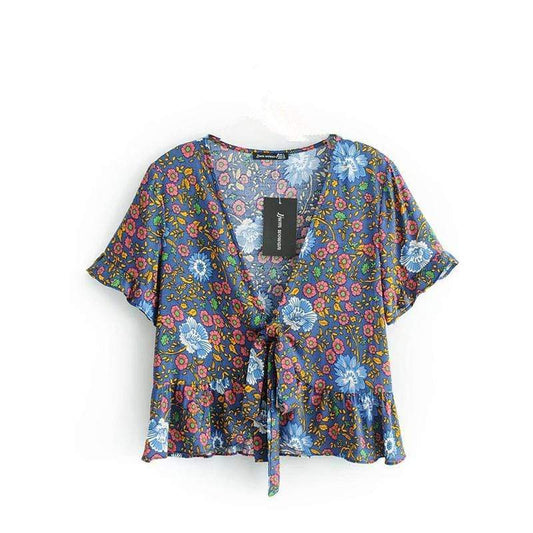 Ida Floral Tie Front Blouse in Green