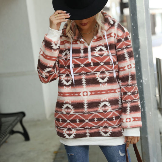 Aztec Print Fleece Hoodie