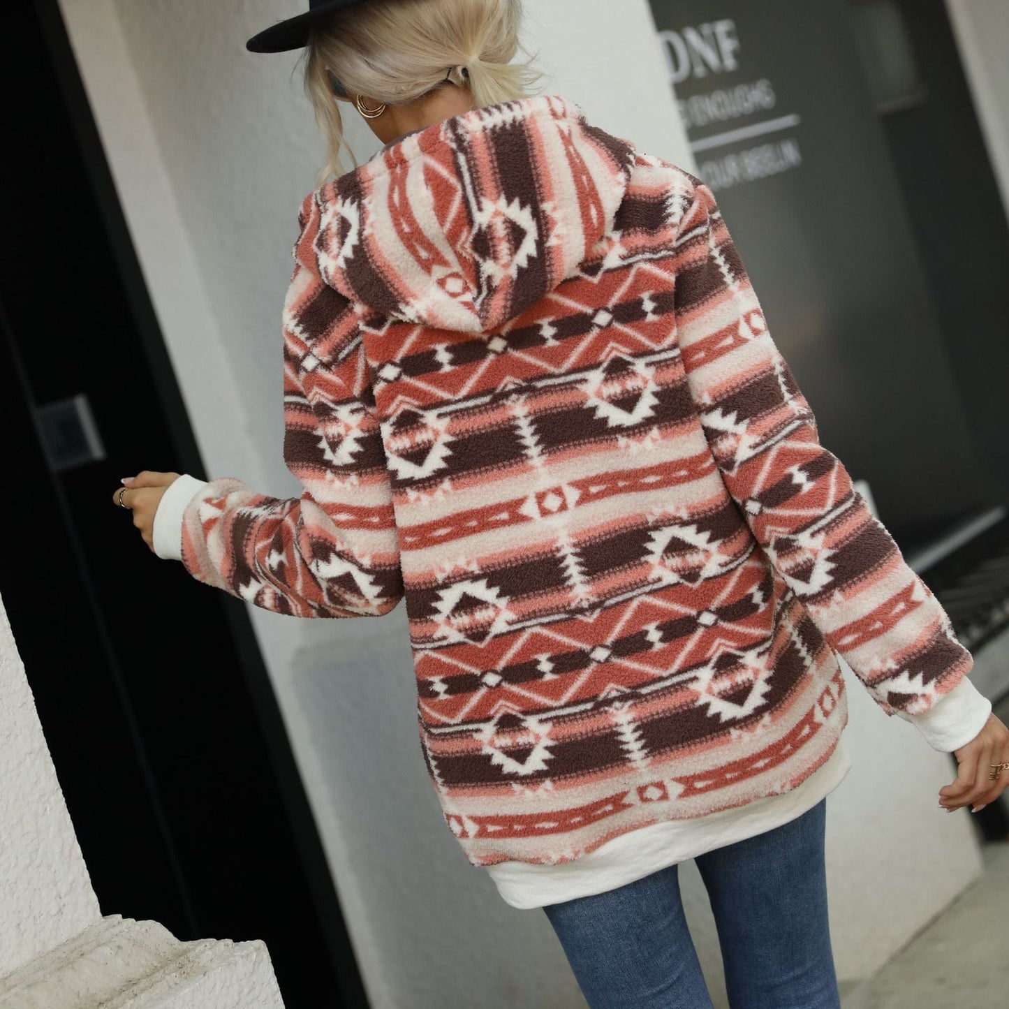 Aztec Print Fleece Hoodie