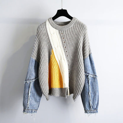 Lelya Denim Patchwork Sweater