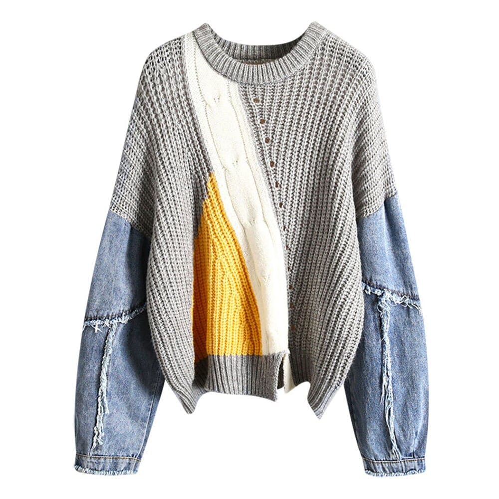 Lelya Denim Patchwork Sweater