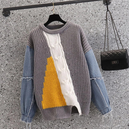 Lelya Denim Patchwork Sweater