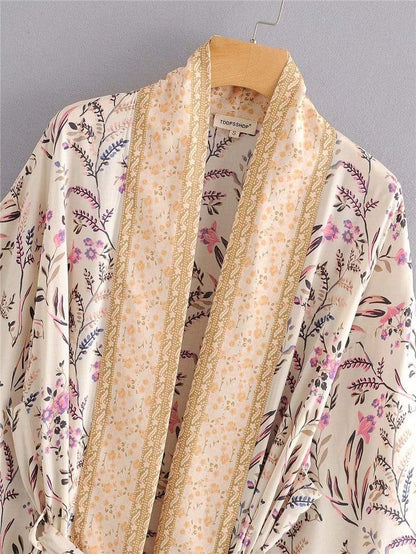 Leona Floral Maxi Kimono In Beige