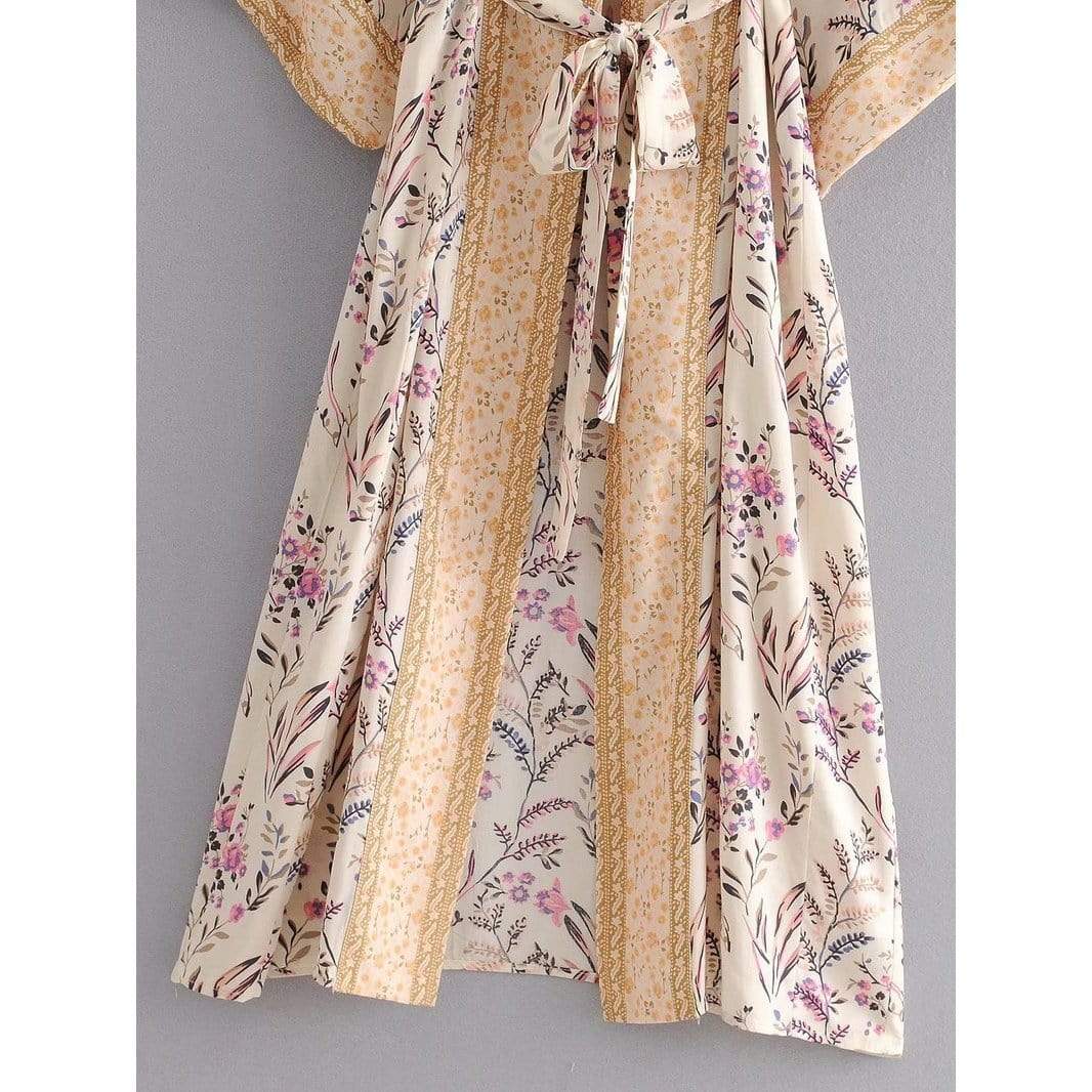 Leona Floral Maxi Kimono In Beige