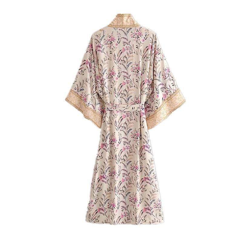 Leona Floral Maxi Kimono In Beige