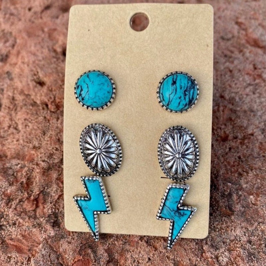 Lightning Bolt Turquoise Stud Earring