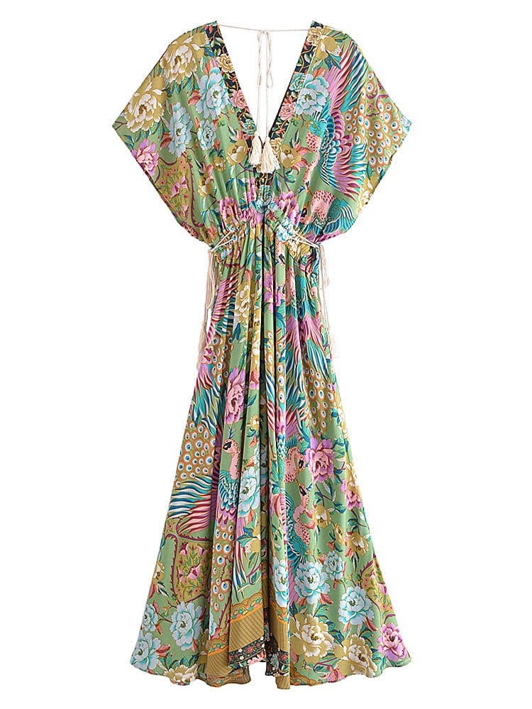 Mali Peacock Floral Maxi Dress