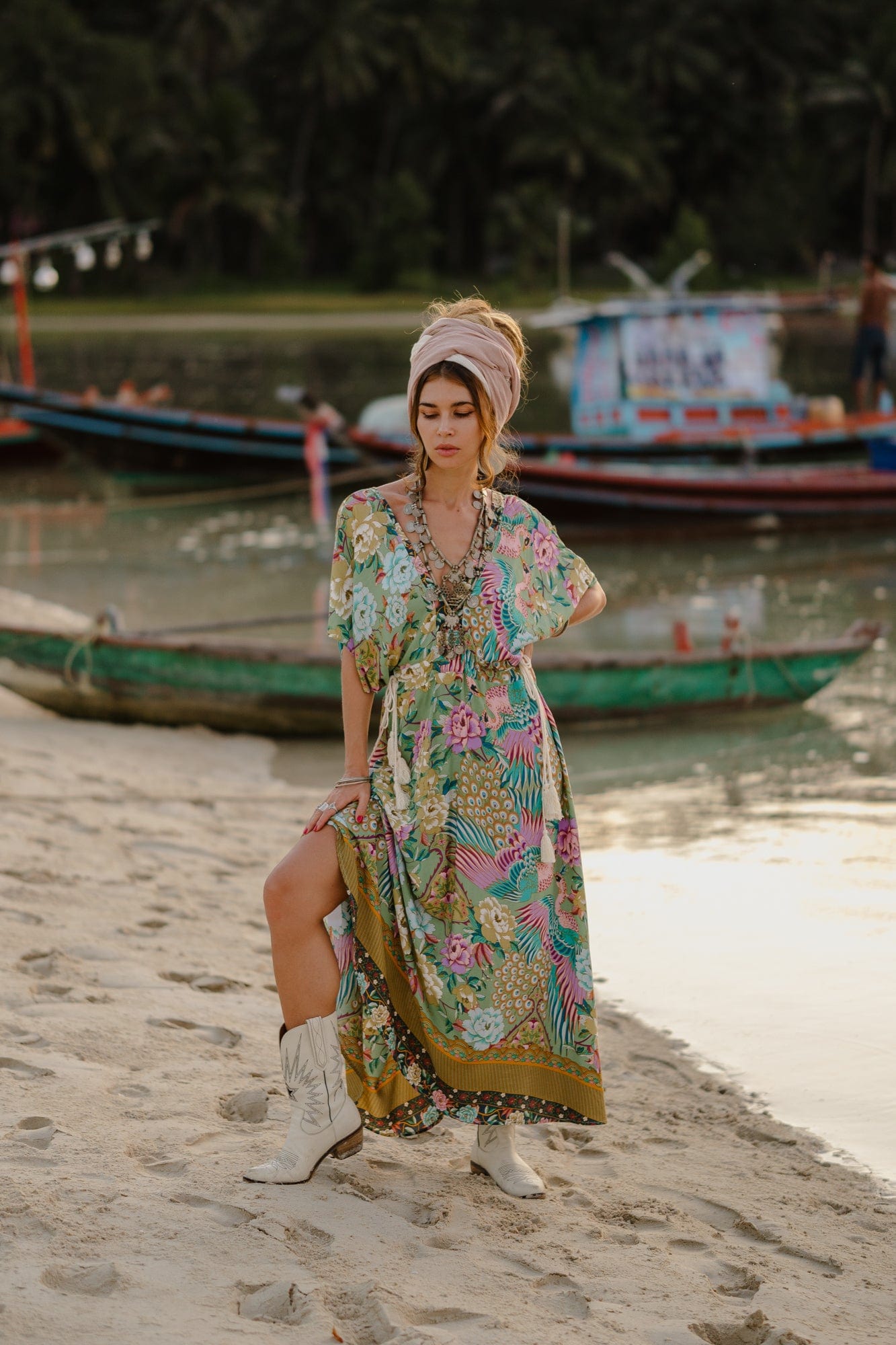 Mali Peacock Floral Maxi Dress