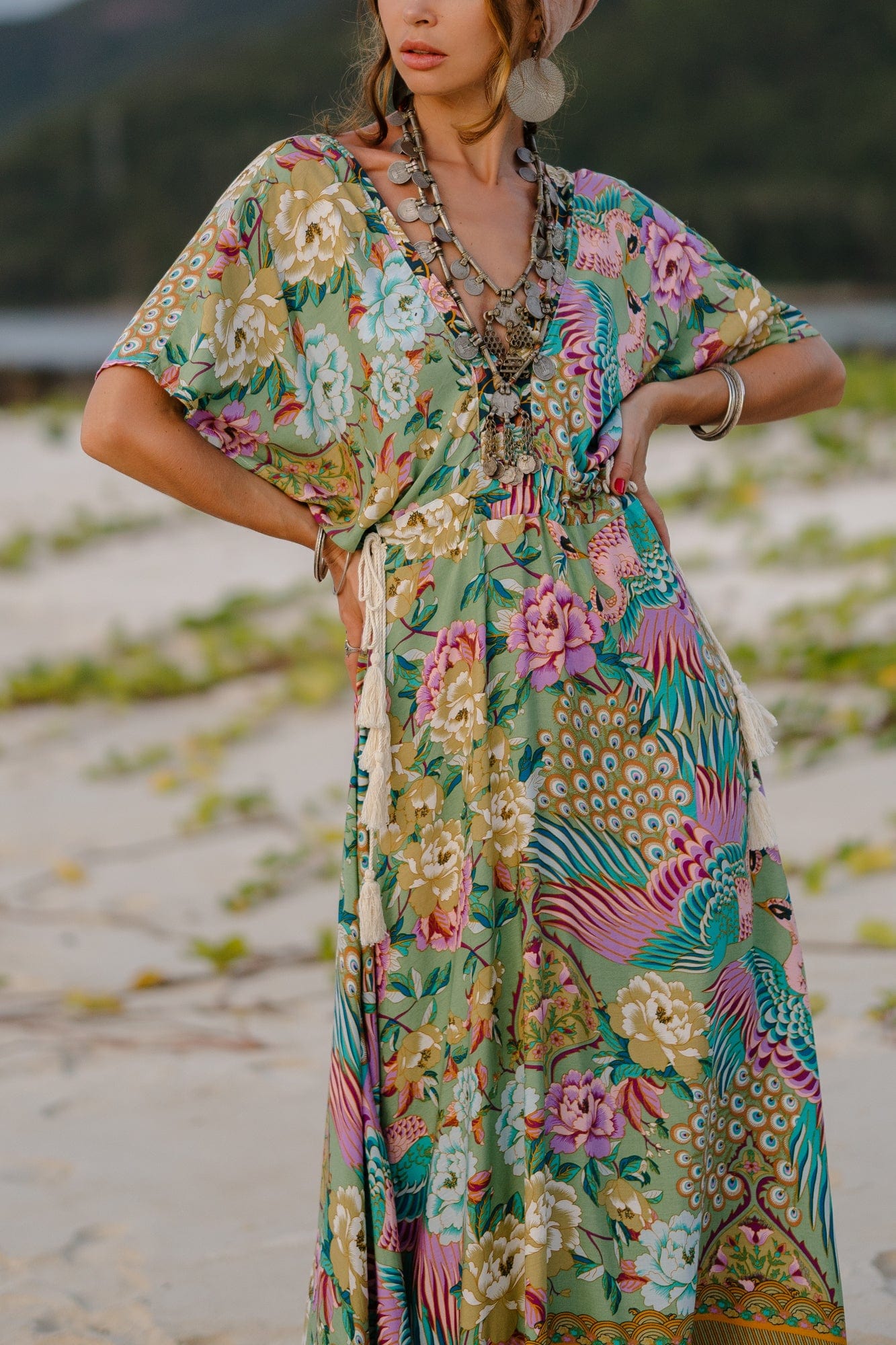 Mali Peacock Floral Maxi Dress