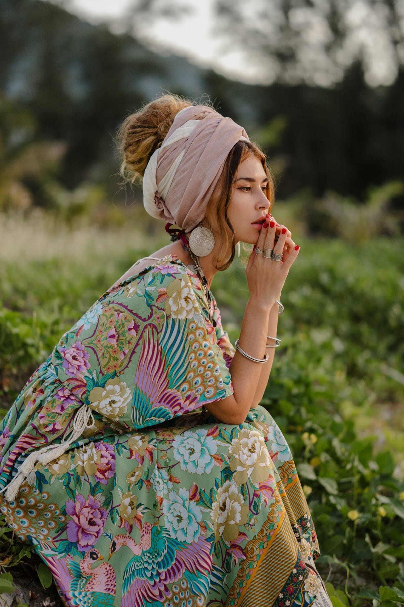 Mali Peacock Floral Maxi Dress