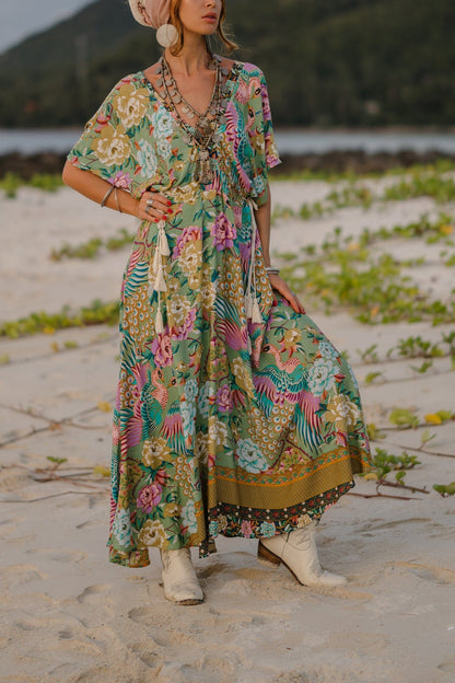 Mali Peacock Floral Maxi Dress