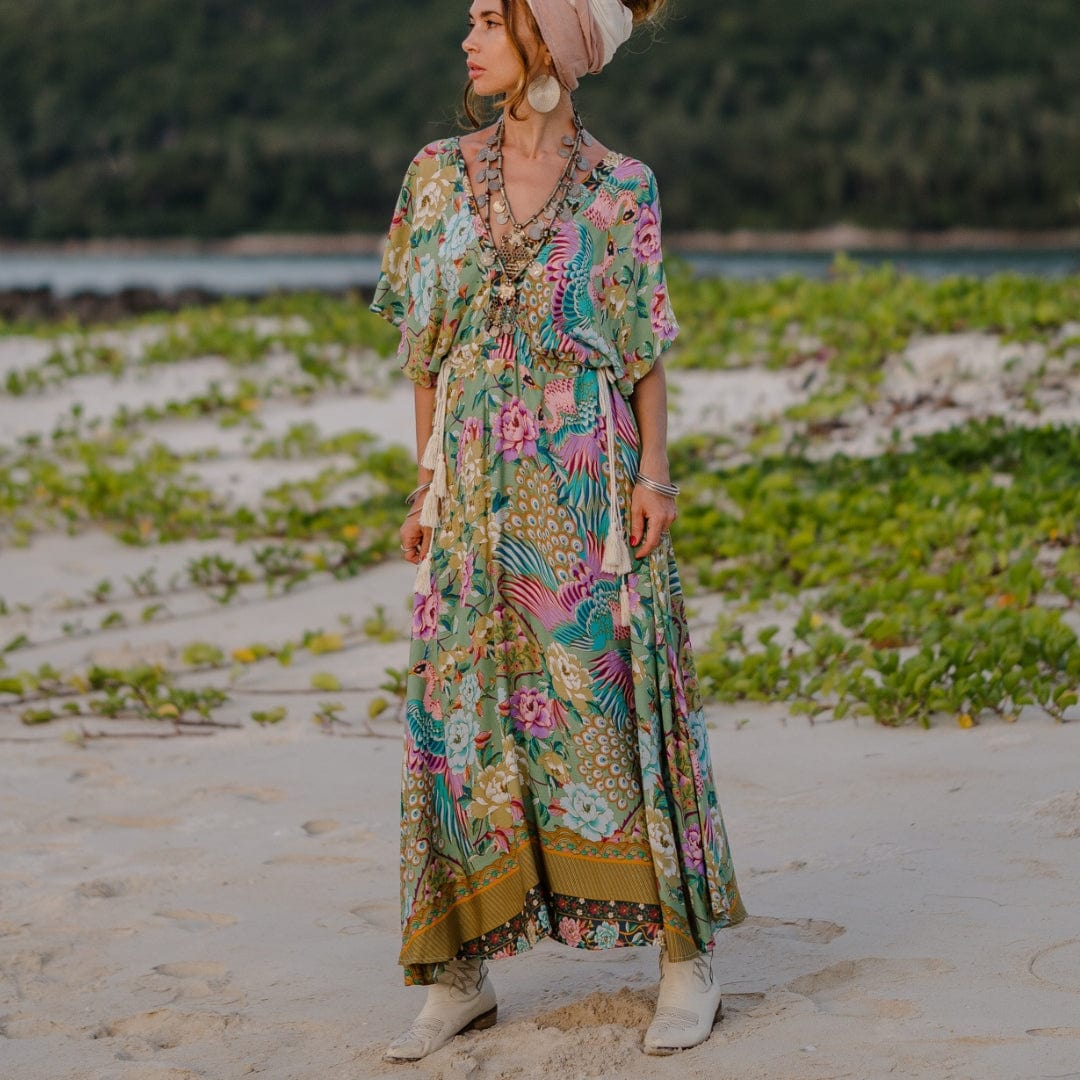 Mali Peacock Floral Maxi Dress