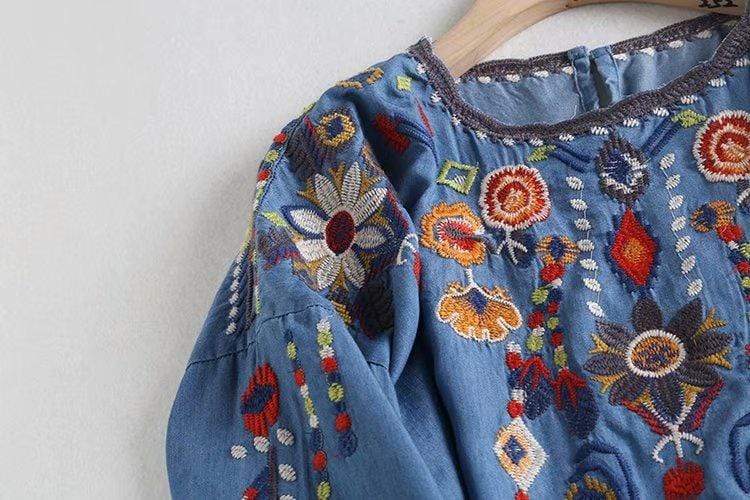 Marlee Floral Embroidery Denim Blouse