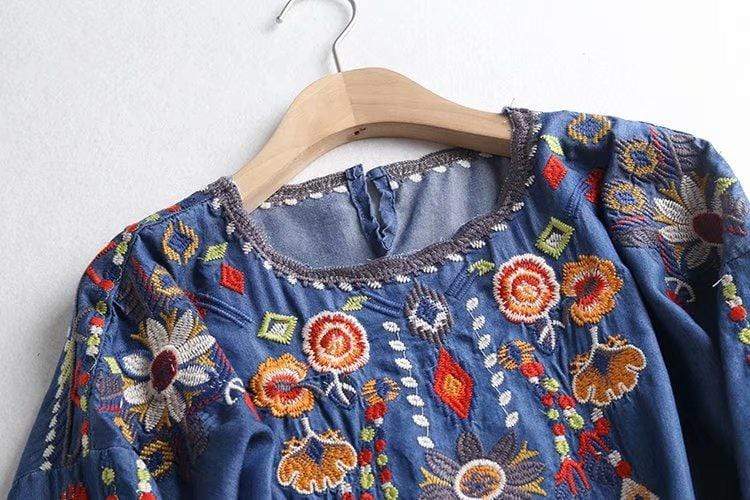 Marlee Floral Embroidery Denim Blouse