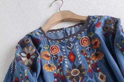 Marlee Floral Embroidery Denim Blouse