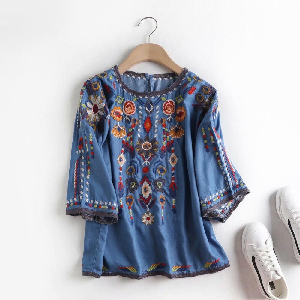 Marlee Floral Embroidery Denim Blouse