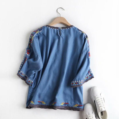 Marlee Floral Embroidery Denim Blouse