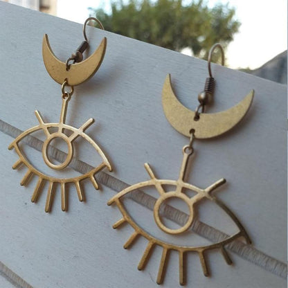 Moon & Evil Eye Drop Earrings