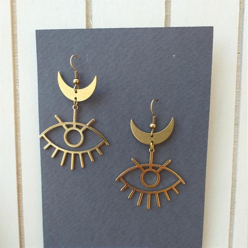 Moon & Evil Eye Drop Earrings