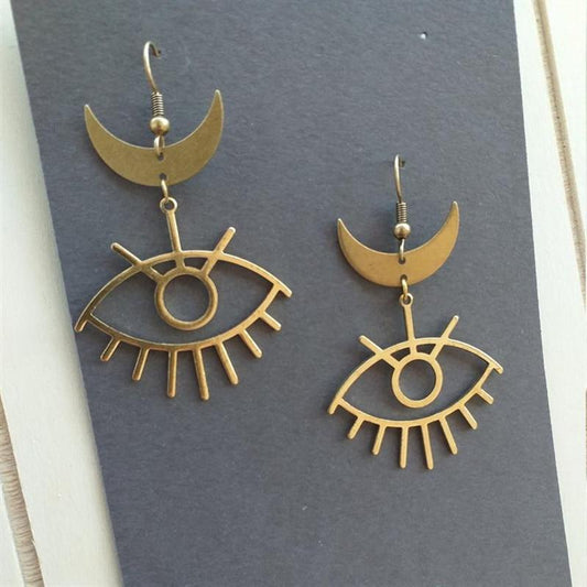 Moon & Evil Eye Drop Earrings