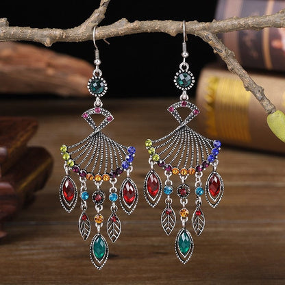 Hollow Rhinestone Drop Leaf Earrings