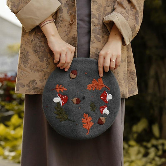 Mushroom Cap Embroidered Beret