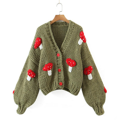 Mushroom Embroidered Cardigan