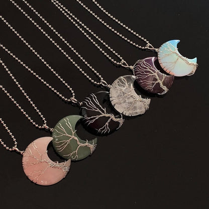 Natural Crystal Crescent Moon Necklace