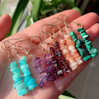 Natural Crystal Gravel Chips Earrings