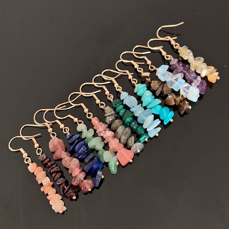 Natural Crystal Gravel Chips Earrings