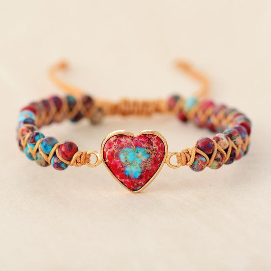 Jasper Heart Charm Wrap Bracelet