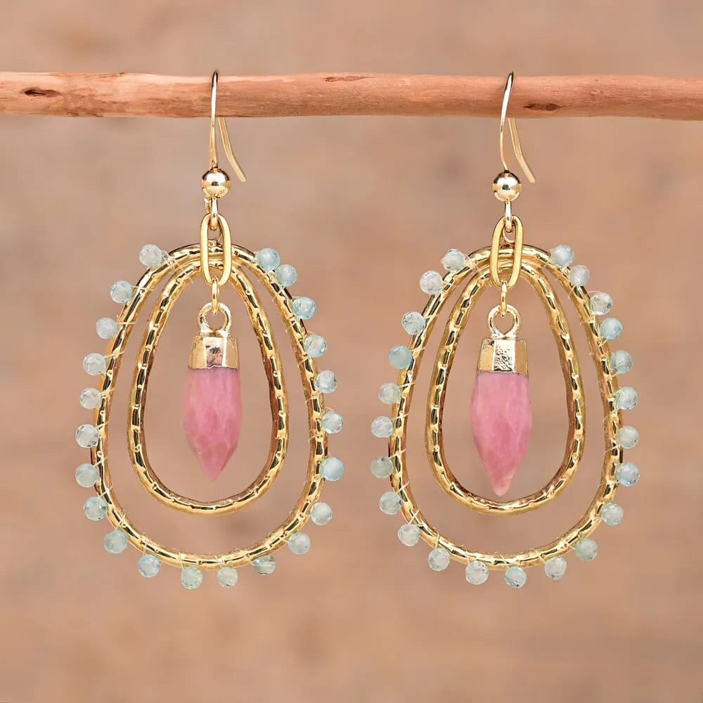 Natural Stone Teardrop Dangle Earrings